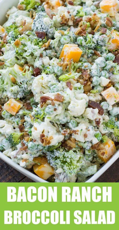 EASY BACON RANCH BROCCOLI SALAD RECIPE Ranch Broccoli, Broccoli Salad Recipe Easy, Broccoli Salad With Bacon, Salad Bacon, Easy Broccoli Salad, Bacon Broccoli, Broccoli Cauliflower Salad, Broccoli Salad Bacon, Ranch Salad