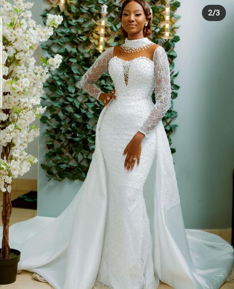 Latest Wedding Gowns, African Bridal Dress, Plus Wedding Dresses, Bridal Gown Styles, Elegant Bridal Gown, Long Sleeve Wedding Gowns, Wedding Gown Inspiration, Detachable Skirt, Civil Wedding Dresses