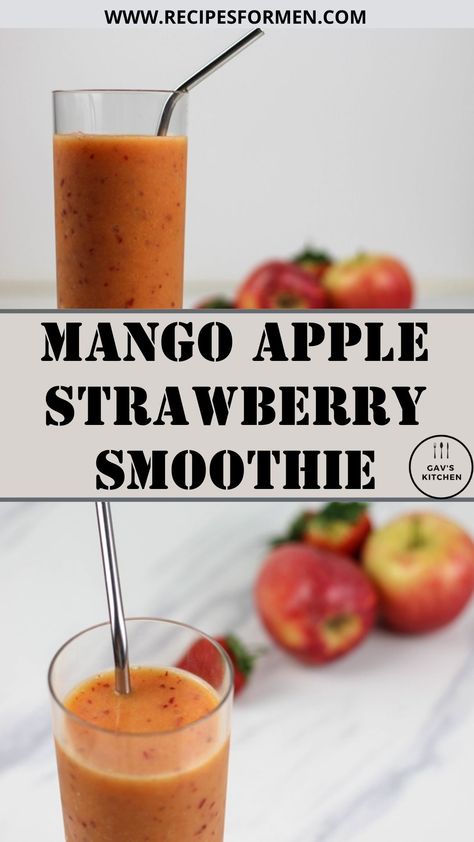 Mango Apple Strawberry Smoothie Smoothie Ideas Fruit, Apple Juice Smoothie, Leap Recipes, Mango Strawberry Smoothie, Frozen Fruit Smoothie Recipes, Mixed Fruit Smoothie, Mango Smoothie Recipe, Apple Smoothie Recipes, Yummy Fruit Smoothies