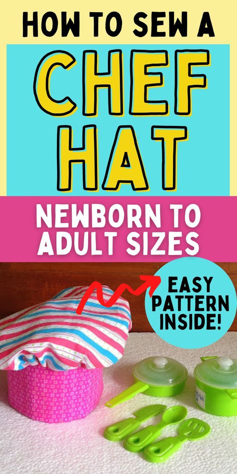 Diy Chef Hat, Child Apron Pattern, Chef Hats For Kids, Apron Pattern Free, Hat Sewing Pattern, Hat Sewing, Hat For Kids, Chef Hats, Sewing Baby Clothes