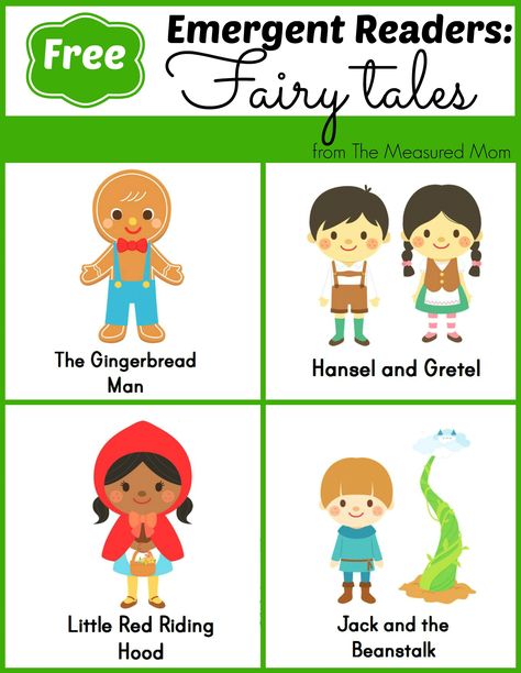 FREE Fairy Tale Emergent Readers - 4 books with simple text and great pictures -- click through and find links to 7 more sets of FREE books for new readers! Fairy Tales Kindergarten, Fairy Tales Preschool, Fairy Tales Unit, The Measured Mom, Nursery Rhymes Preschool, Measured Mom, Emergent Literacy, Sight Word Books, Fairy Tale Theme