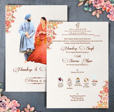 New Rules For Anand Karaj: Sikh Wedding Outfits, Destination Weddings & More - Eternity UK Sikh Wedding Card, Spring Wedding Outfit, Wedding Invitation Video, Wedding Invitation Card Design, Bride And Groom Pictures, Beautiful Wedding Invitations, Sikh Wedding, Punjabi Wedding, Wedding Card Design