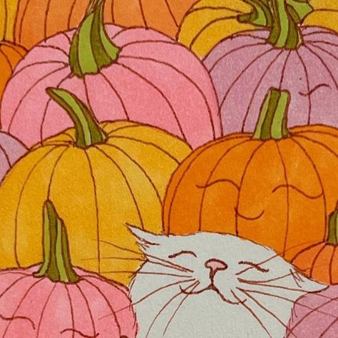 Marisol Muro on Instagram: "The happiest cat at the pumpkin patch ☺️" Fall Cats, Pumpkin Wallpaper, Pumpkin Illustration, Pumpkin Art, Halloween Illustration, Halloween Monster, Cat Wallpaper, Autumn Art, Happy Cat