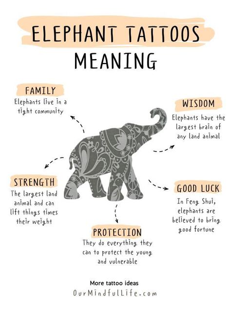 57 Unique Elephant Tattoos With Meaning - Our Mindful Life Meaning Of Elephant Tattoo, Elephant Symbolism Meaning, Elephant Tattoos Meaning, Unique Elephant Tattoos, Mean Elephant Tattoo, What Does An Elephant Symbolize, Tattoos Meaning Family, Elephant Strength Tattoo, Mandala Elephant Tattoo