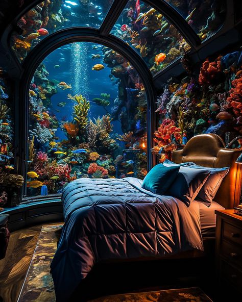 Castle Chambers, Aquarium Bedroom, Fantasy Aquarium, Underwater Bedroom, Underwater House, Science Images, Fantasy Furniture, Themed Rooms, Fantasy Rooms