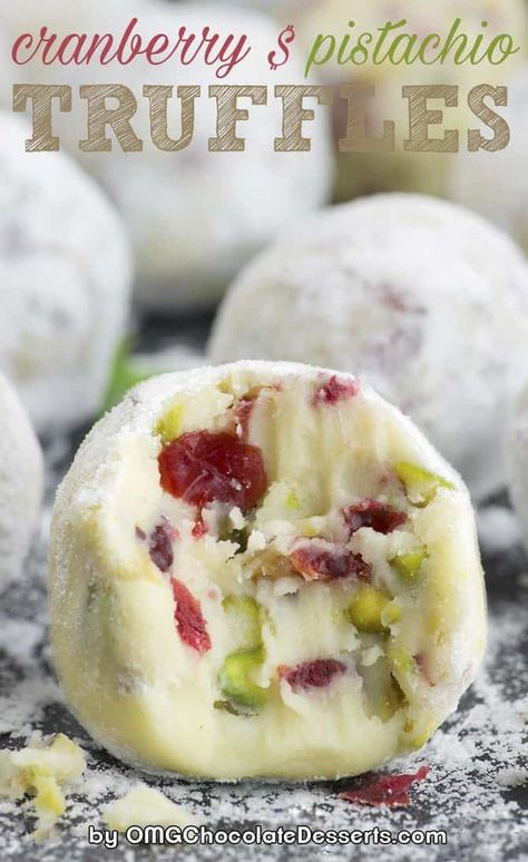 Cranberry Pistachio White Chocolate Truffles | A Christmas Dessert Recipe Pistachio Truffles, Truffle Recipe Christmas, Pistachio White Chocolate, Inspired Taste, Lemon Truffles, Valentines Chocolate, Weight Watcher Desserts, Christmas Truffles, White Chocolate Truffles