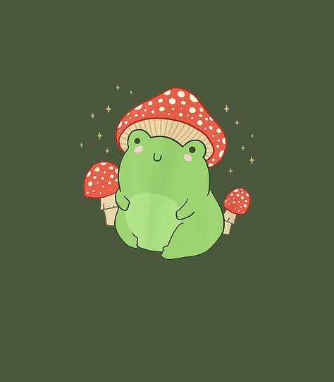 Mushroom Widget, Cute Frog Mushroom, Cottage Core Academia, Kawaii Frogs, Frog Artwork, Draw A Frog, Hat Cottagecore, Frogs And Mushrooms, Mushroom Theme