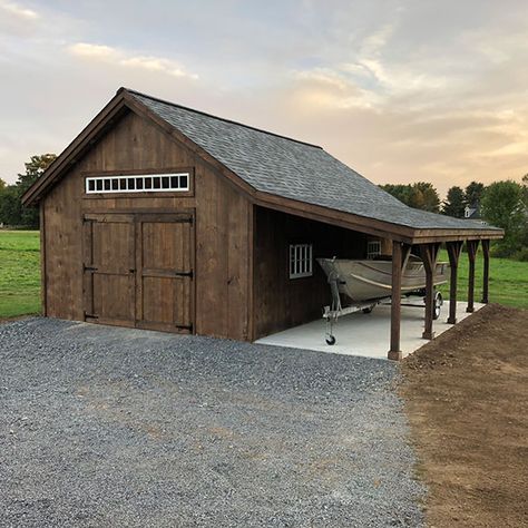 Garage With Overhang, Shed With Overhang, Barn Garage Ideas, Cedar Shingle Siding, Garage Plans With Loft, Backyard Barn, Small Barns, Mini Barn, Building A Garage