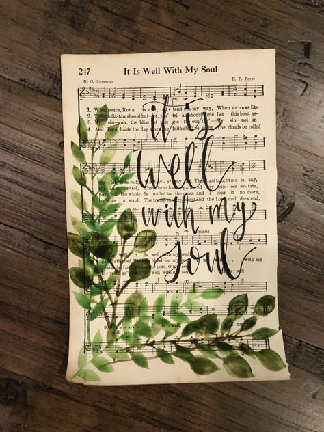 Hymn Book Crafts, Hymnal Crafts Diy, Hymnal Art, It Is Well, Old Hymnal Crafts, Crafts With Hymnal Pages, Hymnal Page Crafts, Hymn Painting, Hymn Quotes Art