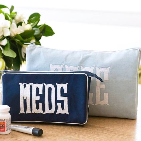 Monogram Applique, Monogrammed Makeup Bags, Monogram Cosmetic Bag, Applique Monogram, North Bay, Classic Monogram, Navy Linen, Applique Fabric, Felt Bag