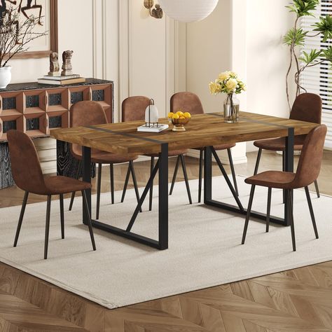 PRICES MAY VARY. 🏡【Durable & Sturdy Dining Table Set for 6】: Our dining table set is designed for durability. The table boasts a 2.3-inch thick high-density board top supported by sleek black-painted metal table legs, ensuring a sturdy and long-lasting lifespan. The chairs, crafted from linen fabric, offer perfect ergonomic support, making your dining experiences comfortable and enjoyable. 🏡【Space-Saving Design】: Table Size: 71''(W)*39.3''(D)*30''(H) Chair Size: 16.90''(D) x 15.80''(W) x 34.50 White Dining Table Set, Wood Rectangle Dining Table, Dark Wood Dining Table, Kitchen Table Chairs, White Dining Table, Dining Room Table Set, 4 Dining Chairs, Kitchen Table Settings, Fabric Dining Chairs