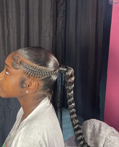 Sleek Styles For Natural Hair, Design Braided Ponytail, Sleek Ponytail Weave With Braid, Sleek Braided Ponytail, Sleek Ponytail Hairstyles, Black Ponytail Hairstyles, Quick Weave Hairstyles, Cute Braided Hairstyles, Braids Hairstyles Pictures