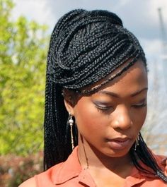 braid pony + swoop Braids Updo For Black Women, Updo For Black Women, Types Of Hair Braids, Side Braid Ponytail, Braids Updo, Hair Afro, Long Box Braids, Box Braids Hairstyles For Black Women, Girl Braids