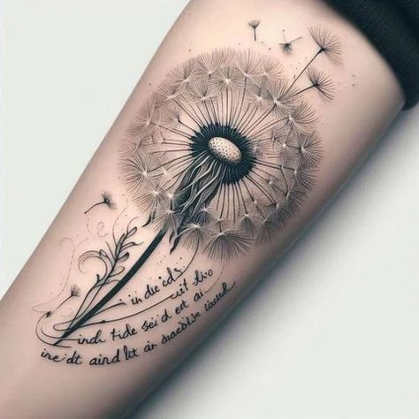 Dandilines Flower Tattoo, Dandelion With Butterfly Tattoo, Black And White Dandelion Tattoo, Dandelion Flower Tattoo Black And White, Tattoo Dandelion Birds, Watercolor Dandelion Tattoo, Blowing Dandelion Watercolor Tattoo, Dandelion Drawing, Dandelion Tattoo Design