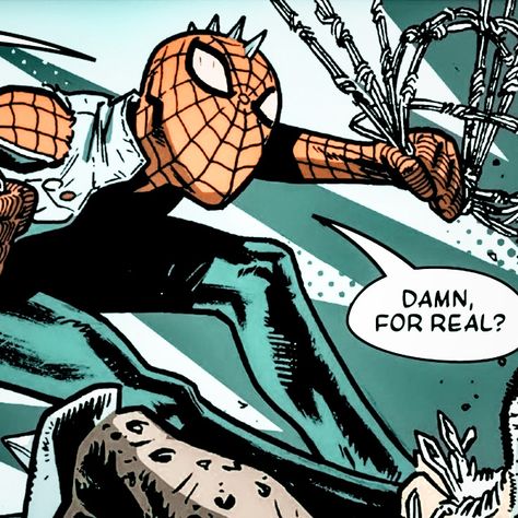 Spiderpunk And Miles, Spider Punk Comic, Punk Comic, Hobart Brown, Spider Man Quotes, Famous Fictional Characters, Spiderman Meme, Spider Punk, Comic Panel