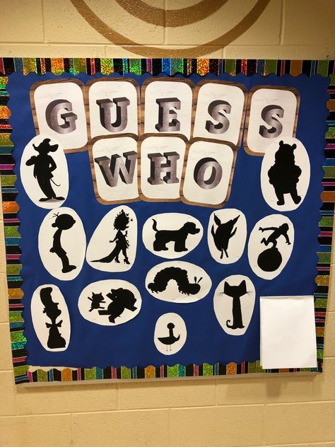 Book Characters Bulletin Board, Book Character Silhouettes, Book Bulletin Board Ideas, Interactive Bulletin Board Ideas, Book Fair Ideas Display, School Library Themes, Movie Bulletin Boards, Library Bulletin Board Ideas, Character Bulletin Boards