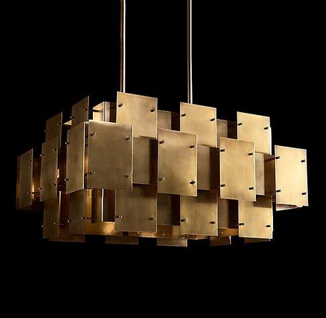 Constructivist Rectangular Brass Panel Chandelier Rh Lighting, Modern Brass Chandelier, Wooden Doors Interior, Rh Modern, Restaurant Lighting, Rustic Dining Room, Lighting Design Interior, Beautiful Chandelier, Brass Lighting