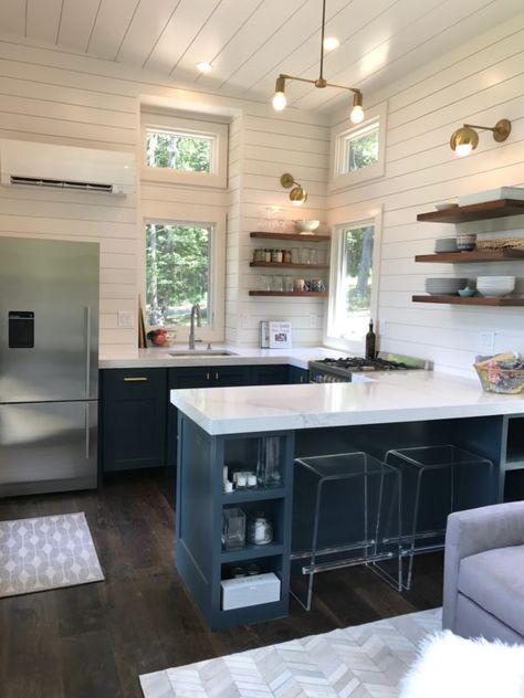 How we setup our kitchen in our tiny house! Small U Shaped Kitchen, Design Casa Piccola, 1960s Kitchen, Galley Kitchen Remodel, Tiny House Interior Design, Interior Design Per La Casa, U Shaped Kitchen, Tiny House Kitchen, Kitchen Remodel Before And After