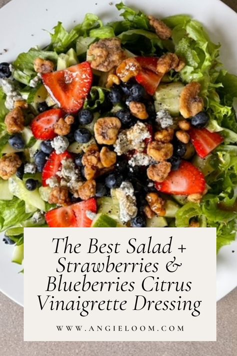 Spring Mix Strawberry Salad Recipes, Blueberry Strawberry Salad, Strawberry Blueberry Salad, Summer Harvest Salad, Citrus Vinaigrette Dressing, Citrus Dressing Recipe, Citrus Salad Dressing, Strawberry Feta Salad, Blueberry Chicken