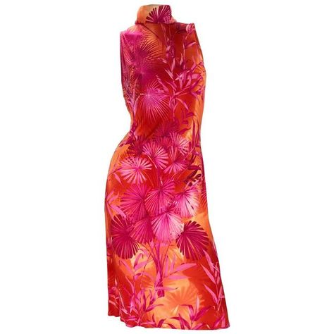 Versace Red Pink Orange Palm Print S/S 2000 Vintage Gianni Couture Jungle Mid-length Cocktail Dress Listed By Veronika M. - Tradesy Glam Clothes, Thrifting Clothes, Gianni Versace Dress, Versace Dresses, Sun Energy, Palm Print Dress, Midsummer Dream, Versace Dress, Versace Couture