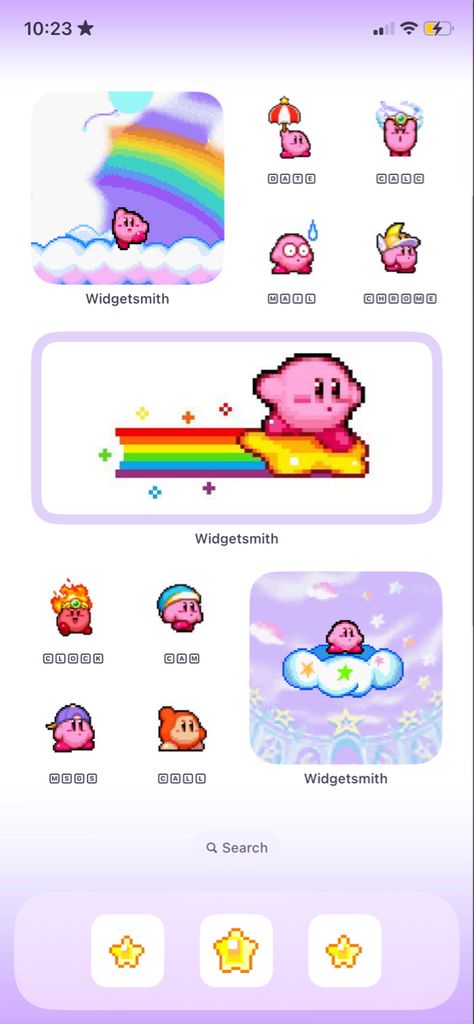 Kirby Iphone Layout, Kirby Phone Layout, Kirby Homescreen Layout, Kirby Homescreen, Pixel Kirby, Ipad Home Screen Layout, Homescreen Organization Iphone, Iphone Layouts, Photo Widget