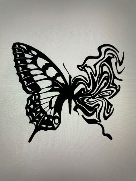 Butterfly Melting Tattoo, Edgy Butterfly Drawing, Wavy Butterfly Tattoo, Glitch Butterfly Tattoo, Butterfly Burning Tattoo, Fire Butterfly Drawing, Distorted Butterfly Tattoo, Drippy Butterfly Tattoo, Dripping Butterfly Tattoo