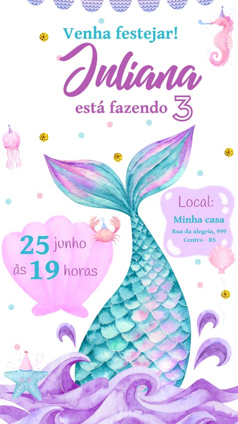 Edite grátis você mesmo usando nosso editor online | Design by FELICITY | Convite Digital Convite aniversário Sereia Fundo do Mar O convite Convite aniversário Sereia Fundo do Mar perfeito para o seu evento! Personalize o convite do seu jeito com nosso editor online Nosso convite digital Convite aniversário Sereia Fundo do Mar é totalmente personalizável. Você pode alterar o texto, a fonte, as cores e até mesmo adicionar fotos. É fácil de usar e você pode editar o convite pe Online Design, Aurora