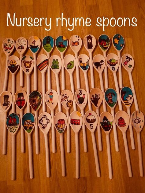 Nursery Ideas Eyfs, Nursery Ryhmes, Emergent Literacy, Nursery Rhymes Activities, Painted Spoons, Story Sack, Classroom Songs, Spoon Crafts, Nursery Activities