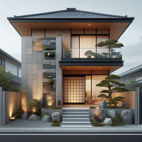 Modern Japanese House Vietnamese House Design, Japan Apartment Exterior, Japanese Inspired House Exterior, Minimalist Japanese House Exterior, Japanese Modern House Exterior, Traditional Japanese House Exterior, Modern Japanese House Exterior, Japandi House Exterior, Japanese Architecture Interior