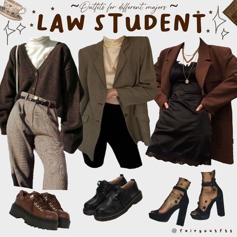 Fashion Outfits Moodboard, Dark Academia Majors, Majors As Outfits, Philosophy Outfit, Clothes Moodboard, Brown Coat Outfit, Major Aesthetic, Student Clothes, Law School Outfit