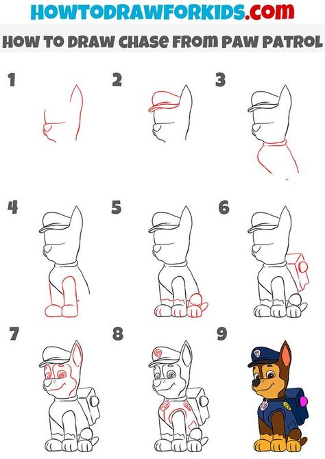 How to Draw Chase from Paw Patrol Drawings step by step for kids #drawingsstepbystepforkids Drawing ideas #drawingideas Drawing ideas for kids #drawingideasforkids 3.643 Paw Patrol Outline, Draw Paw Patrol, Paw Patrol Drawing, Christmas Drawings For Kids, Paw Drawing, Funny Rats, Lion Drawing, Paw Patrol Characters, Easy Drawings For Beginners