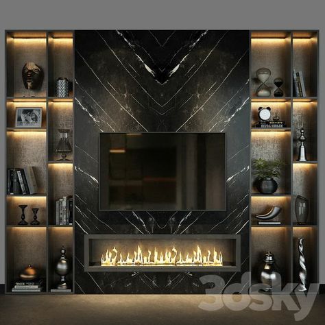 Fireplace Tv Wall, Modern Tv Wall, Modern Tv Units, Living Room Tv Unit Designs, Tv Room Design, Modern Kitchen Design Luxury 2020, Luxury Living Room Design, Tv Wall Decor, Living Room Decor Fireplace