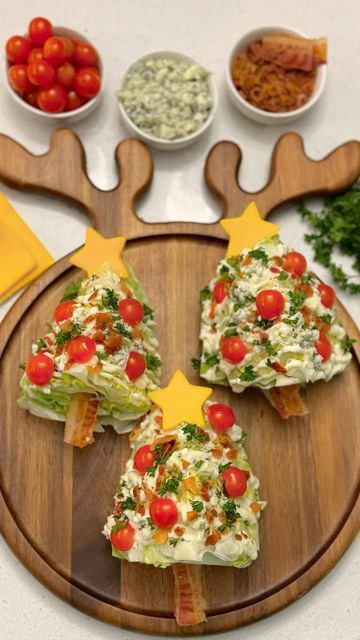 Christmas Tree Salad, Christmas Wedge Salad, Iceberg Salad Recipes, Wedge Christmas Tree Salad, Holiday Wedge Salad, Wedge Salad Christmas Tree, Christmas Tree Wedge Salad, Wedge Salad Board, Cheese Wedge Christmas Trees