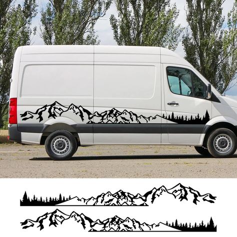 Camper Van Exterior Decals, Camper Van Stickers, Campervan Graphics Ideas, Camper Van Decals, Van Sticker Design, Van Design Graphics, Van Wrap Design Ideas, Van Decals, Van Stickers