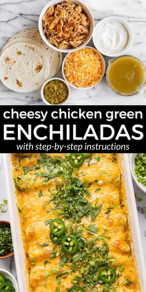 The Easiest Green Enchiladas Recipe Green Enchiladas Easy, Enchilada Casserole Green Sauce, Healthy Green Enchiladas, How To Make Green Enchiladas, Chicken Green Enchiladas, Easy Chicken Enchilada Recipe Green Sauce, Green Enchilada Sauce Chicken, Enchiladas Green Sauce, Siete Enchiladas