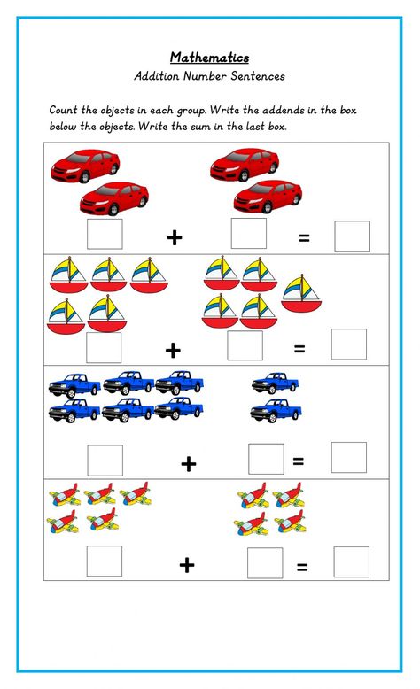 Addition Pictures Worksheet, Addition With Pictures, Kg Worksheets, Sentence Worksheet, Sentences Worksheet, Number Sentences, Maths Worksheet, Kindergarten Reading Worksheets, 10 Number