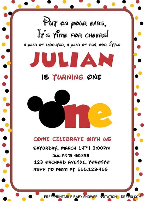 Kue Mickey Mouse, Mickey Mouse Birthday Invitation, Γενέθλια Mickey Mouse, Mickey Mouse Birthday Theme, Mickey Invitations, Mickey Mouse Birthday Decorations, Mickey First Birthday, Mickey 1st Birthdays, Mickey Mouse Themed Birthday Party