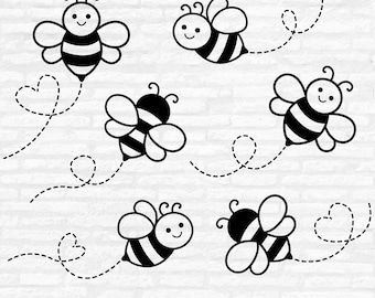 Bumble Bee Doodle, Bee Svg Free, Bee Cricut, Bees Drawing, Bumble Bee Clipart, Honey Bee Drawing, Bee Outline, Bumble Bee Svg, Cute Honey Bee