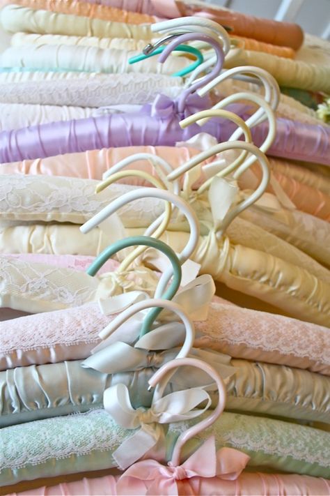 Covered Coat Hangers, 10 Item Wardrobe, Vintage Hangers, Padded Hangers, Pastel Palette, Pastel Shades, Pretty Pastel, Coat Hanger, Pastel Rainbow