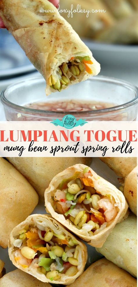 Lumpia Togue Recipe, Lumpia Gulay Recipe Filipino, Lumpia Recipe Filipino Vegetable, Lumpiang Togue Recipe, Veggie Lumpia Filipino Recipes, Vegetable Lumpia Filipino, Lumpia Togue, Veggie Lumpia, Lumpiang Gulay Recipe