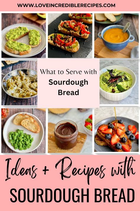 Wondering what to eat and serve with sourdough bread? Browse through this collection of sourdough bread recipes and ideas - savoury and sweet! Sourdough Bread Pairing, Ways To Use Sourdough Bread, Things To Make With Sourdough Bread, What To Serve With Sourdough Bread, Meals With Sourdough Bread, What To Eat With Sourdough Bread, Recipes Using Sourdough Bread, Recipes With Sourdough Bread, Sourdough Bread Ideas