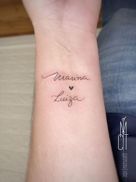 Fine Line Kids Name Tattoo, Fineline Name Tattoo, 2 Name Tattoo Ideas, Minimalist Name Tattoo, Tiny Name Tattoo, Fine Line Name Tattoo, Kids Name Tattoo Ideas Mothers, Kid Name Tattoo Ideas Mothers, Kids Names Tattoo