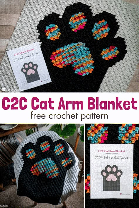 This Crochet Cat Blanket is a free C2C crochet pattern that all cat lovers will adore. Grab your yarn and let's make a cute cat blanket! C2c Crochet Cat Pattern Free, C2c Cat Pattern, Crochet Cat Blanket Pattern Free, Cat Crochet Blanket, Free C2c Crochet Pattern, Crochet Cat Blanket, Crochet Afghans Easy, Paw Crochet, 2024 Crochet