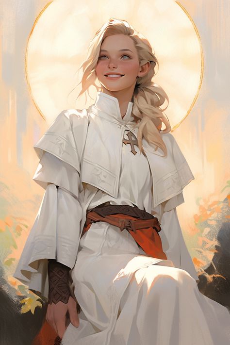 Blonde Aasimar, Dnd Aasimar Female Cleric, Cleric Of Tymora, Grave Cleric Dnd Female, Light Domain Cleric Dnd, Firbolg Cleric Female, Light Cleric Female, Half Elf Cleric Female Dnd, Human Cleric Dnd Female