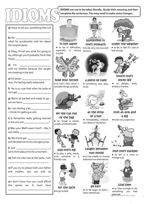 Idiom Costumes For School, Idioms Worksheet, Teaching Idioms, Idioms Activities, English Teaching Materials, English Language Learning Grammar, Speaking Activities, English Vocab, English Classroom