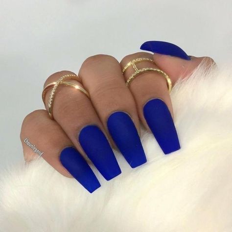 Blue Matte Nails, Blue Coffin Nails, Royal Blue Nails, Navy Blue Nails, Simple Acrylic, Red Acrylic Nails, Blue Acrylic Nails, Super Nails, Ideas Nails