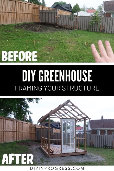 DIY Greenhouse Part 1: Building the Foundation and Wooden Frame — DIY IN PROGRESS Wooden Frame Greenhouse, Diy Greenhouse Cheap, Concrete Deck Blocks, Building Drawers, Greenhouse Base, Greenhouse Frame, Greenhouse Supplies, Polycarbonate Greenhouse, Inspiring Outdoor Spaces