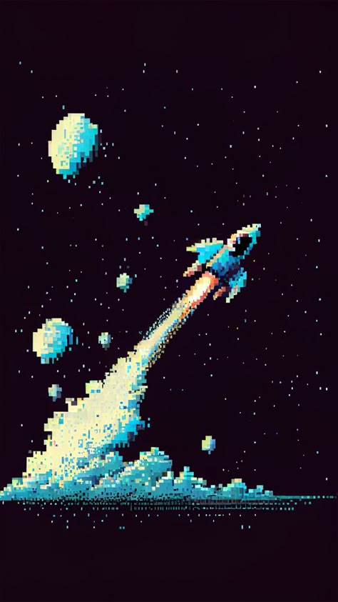 Pixel Art Style Rocket in the Space Wallpaper Pixel Space Background, 8 Bit Art Wallpaper, Pixel Space Wallpaper, Dante Drawing, Pixel Art Phone Wallpaper, Pixel Phone Wallpaper, Planet Pixel Art, Space Pixel Art, Pixel Space