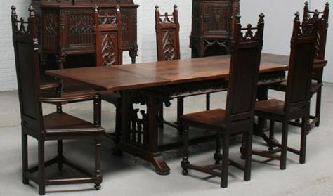 French Antique Tables, Gothic, Renaissance, Louis XIII, Louis XIV ... Gothic Dining Table, Gothic Dining Room, Antique Dining Room Table, Gothic Table, Gothic Kitchen, French Dining Tables, Gothic Interior, Antique Tables, Antique Dining Tables