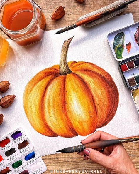 How To Paint Pumpkins, Paint Pumpkins, Prismacolor Drawing, Art Village, The Odyssey, Watercolor Projects, Watercolor Pumpkins, My Idea, Fall Crafts Diy